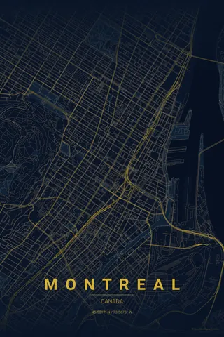 Poster della mappa di Montreal nel tema Midnight Blue