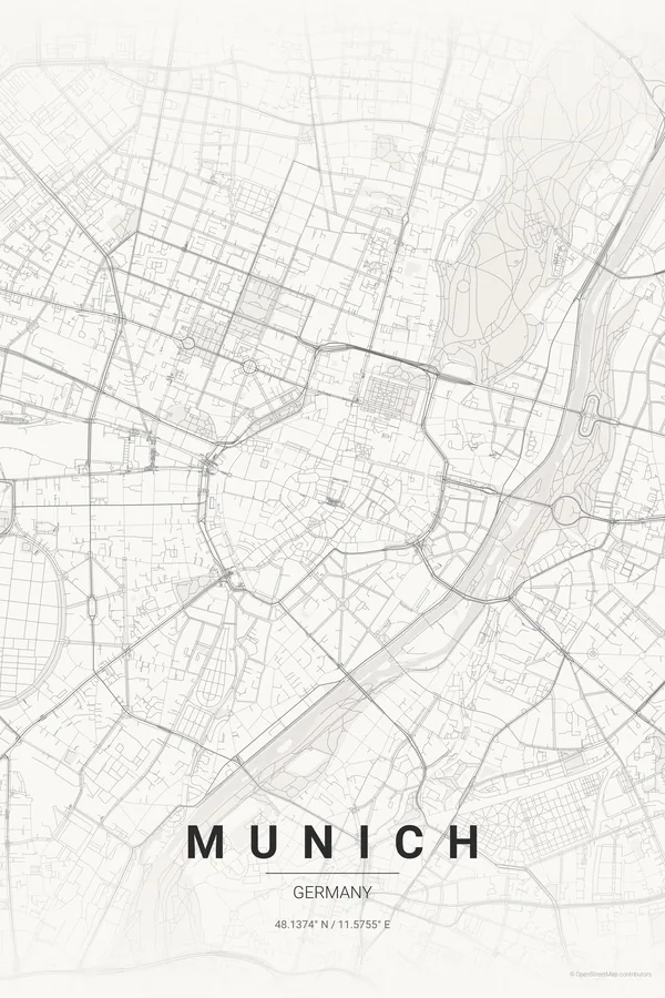 Póster del mapa de Munich en el tema Japanese Ink