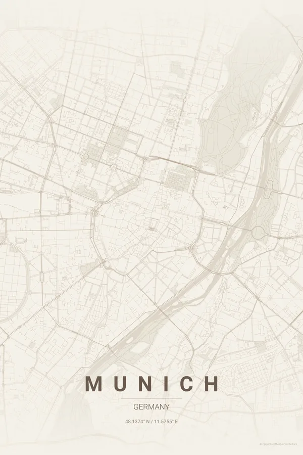 Póster del mapa de Munich en el tema Warm Beige