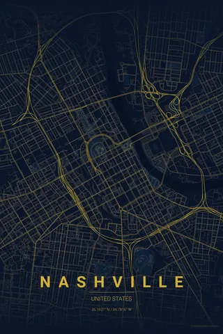 Poster della mappa di Nashville nel tema Midnight Blue