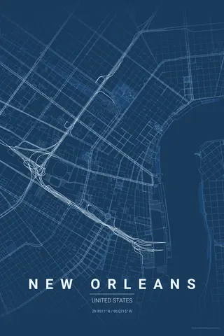 Poster della mappa di New Orleans nel tema Blueprint