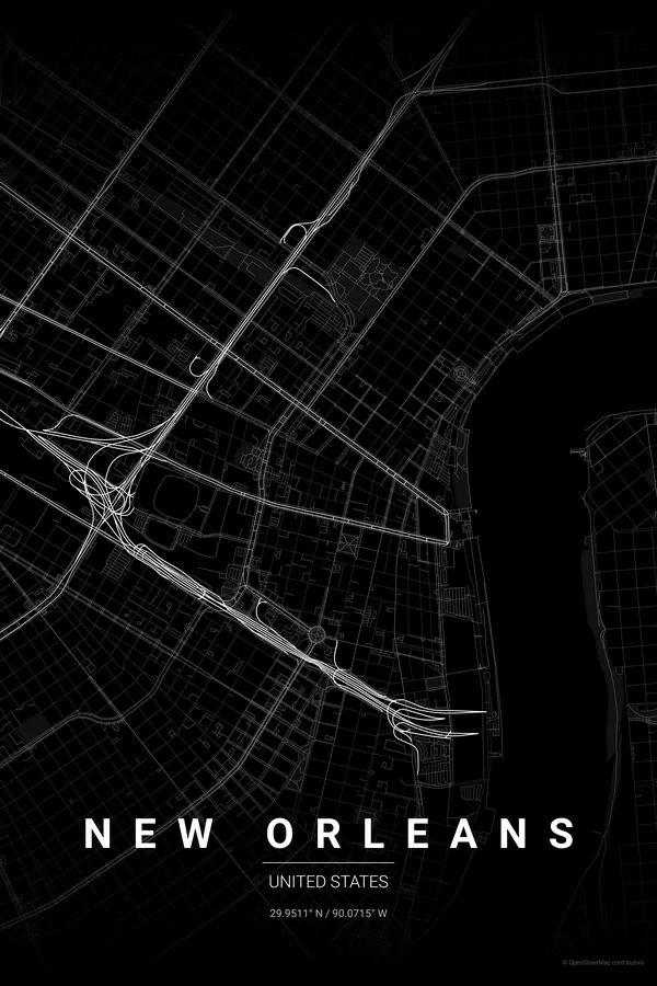 Póster del mapa de New Orleans en el tema Noir