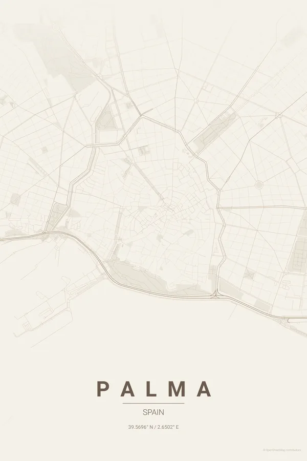 Poster della mappa di Palma nel tema Warm Beige