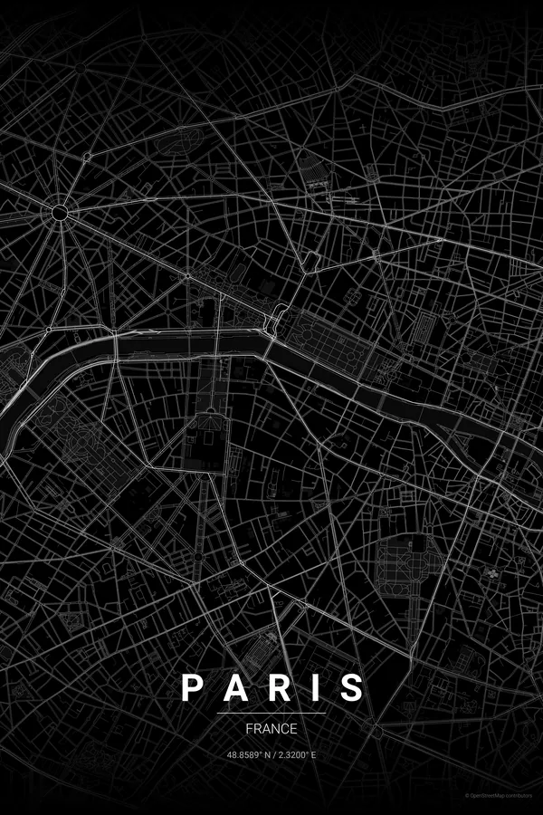 Plakat z mapą Paris w motywie Noir