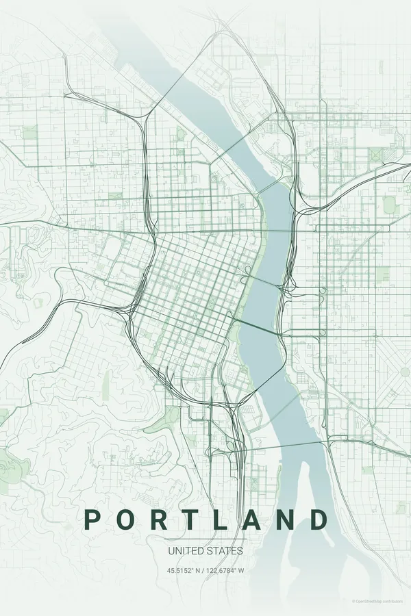 Póster del mapa de Portland en la paleta Forest