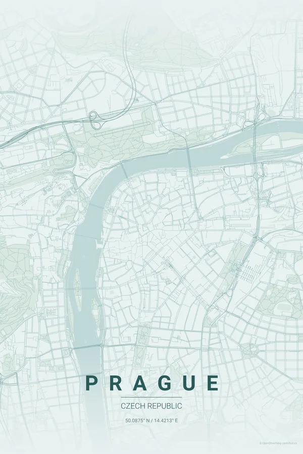 Kortplakat med Prag i paletten Copper Patina