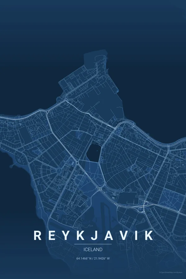Póster do mapa de Reykjavik no tema Blueprint