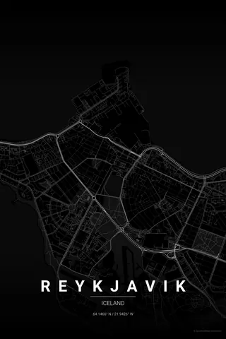 Poster della mappa di Reykjavik nel tema Noir