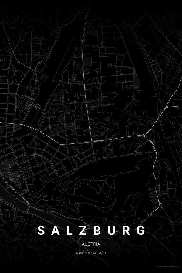 Kartplakat over Salzburg i temaet Noir