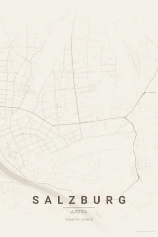 Poster della mappa di Salzburg nel tema Warm Beige