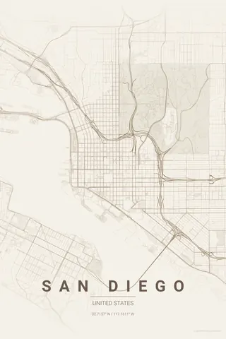 Poster della mappa di San Diego nel tema Warm Beige