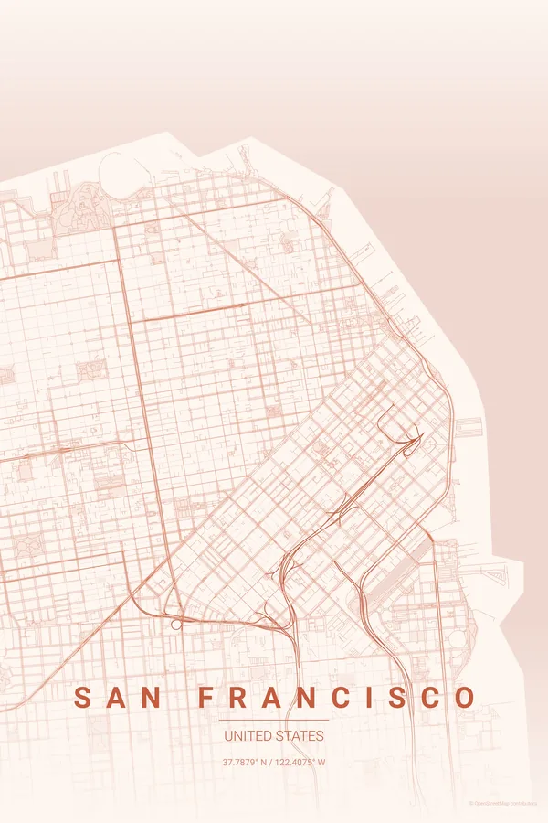 Poster de la carte de San Francisco dans la palette Sunset