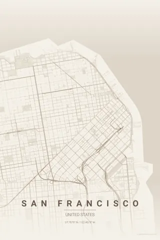 Poster della mappa di San Francisco nel tema Warm Beige