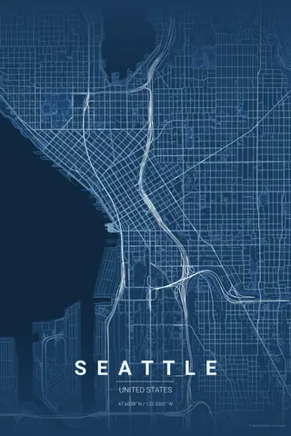 Poster della mappa di Seattle nel tema Blueprint