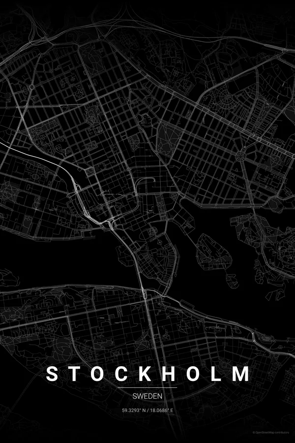Kartplakat over Stockholm i temaet Noir