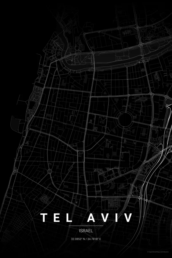 Stadtplan-Poster von Tel Aviv im Thema Noir
