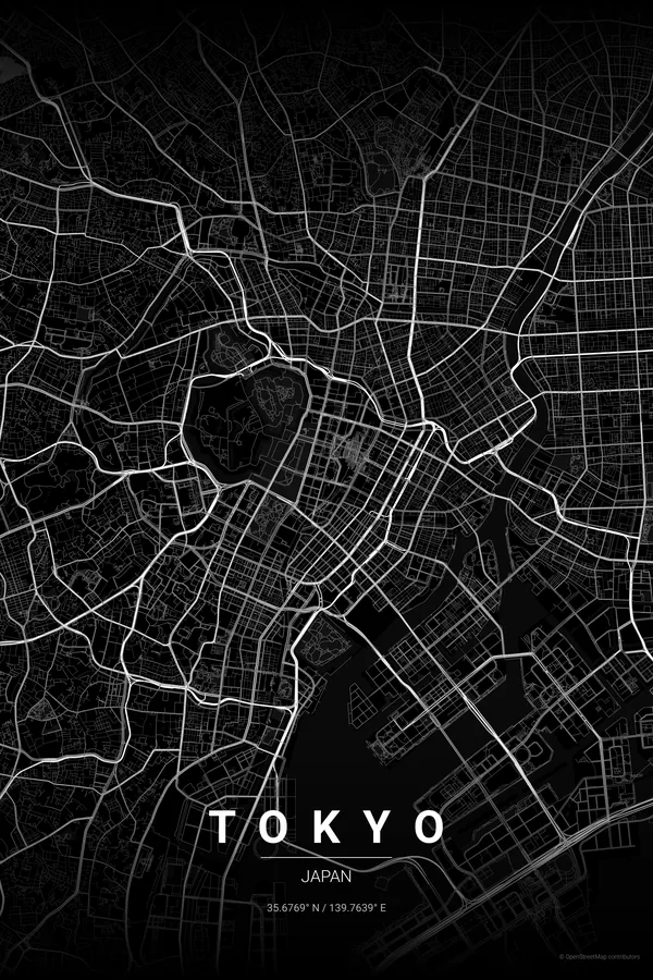 Kortplakat over Tokyo i temaet Noir