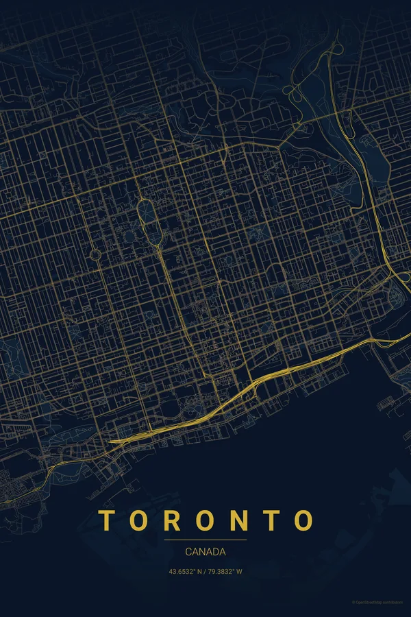 Póster do mapa de Toronto no tema Midnight Blue