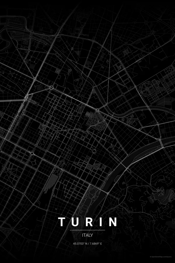 Poster de la carte de Turin dans la palette Noir