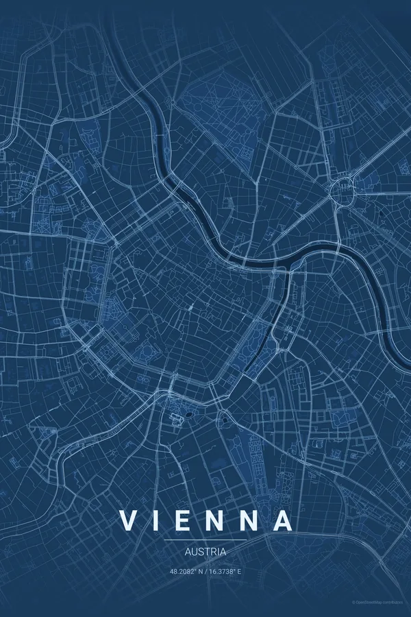 Kortplakat over Vienna i temaet Blueprint
